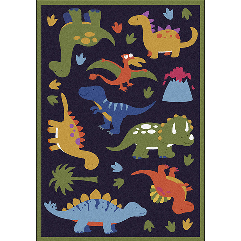 Stornfield | Beautiful blue grass dinosaur pattern children's rug in polyester, stain-resistant rug for children's room