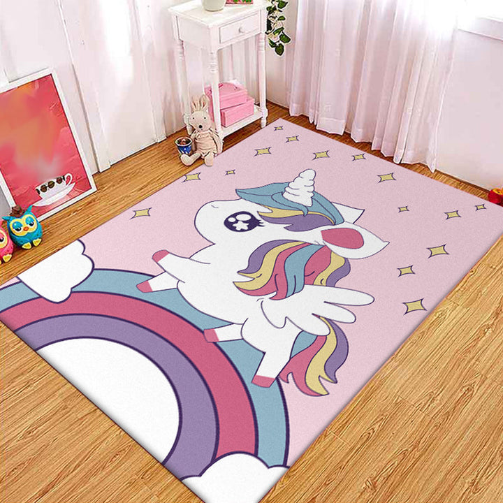 Stornfield | Pink Children's Room Rug Unicorn Animal Rainbow Pattern Polyester Non-Slip Back Rug