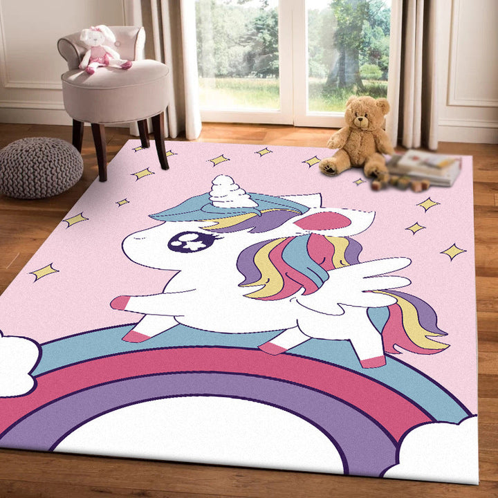 Stornfield | Pink Children's Room Rug Unicorn Animal Rainbow Pattern Polyester Non-Slip Back Rug