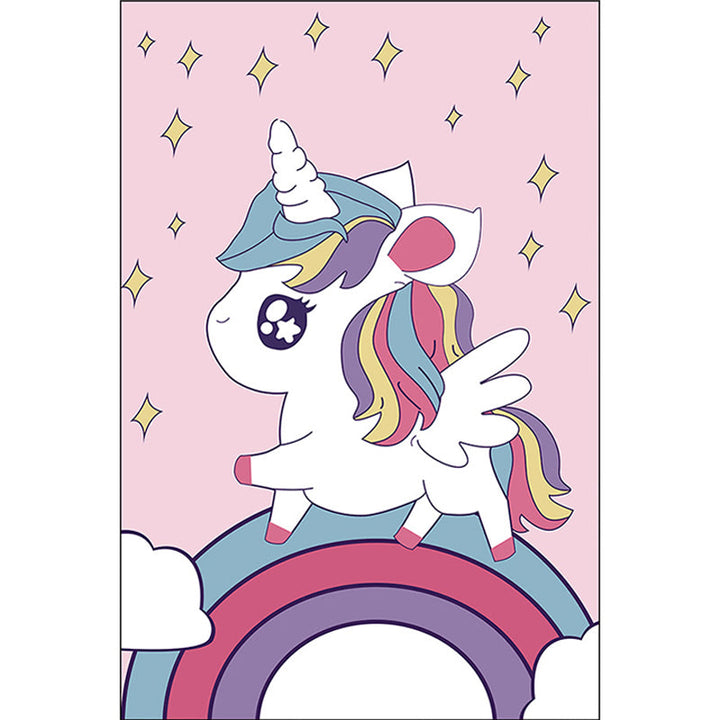 Stornfield | Pink Children's Room Rug Unicorn Animal Rainbow Pattern Polyester Non-Slip Back Rug