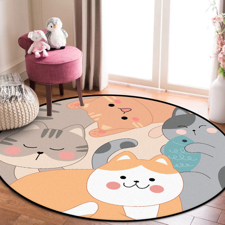 Stornfield | Kids' Bedroom Rug in Yellow and Brown with Cat Fish Animal Pattern, Polyester Rug, Non-Slip Backing, Washable Rug