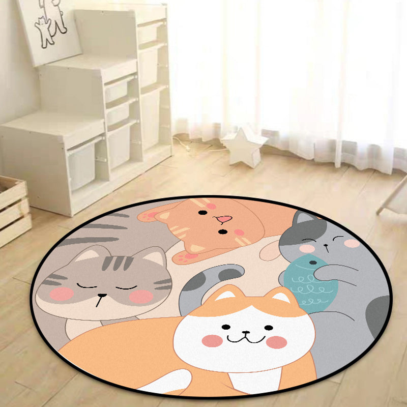 Stornfield | Kids' Bedroom Rug in Yellow and Brown with Cat Fish Animal Pattern, Polyester Rug, Non-Slip Backing, Washable Rug