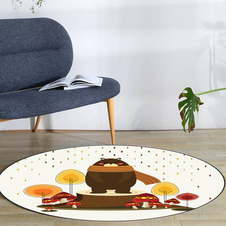 Stornfield | Stylish Ivory and Blue Children's Rug with Cow, Rabbit, Bear Animal Motif, Polyester, Washable Nursery Rug