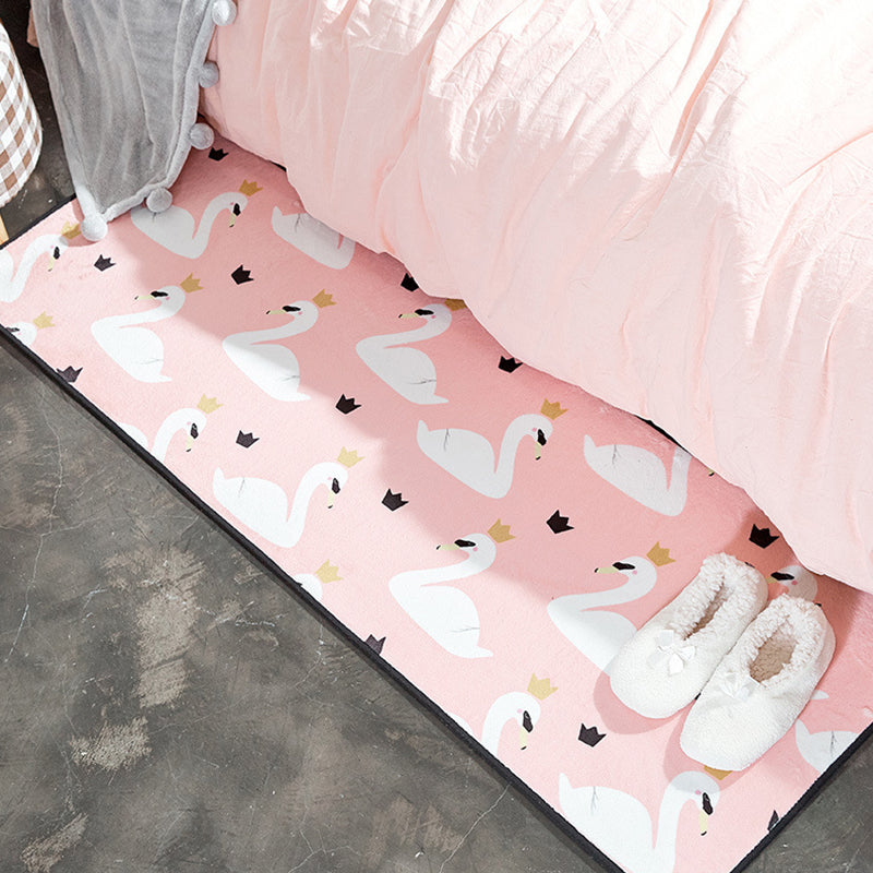 Stornfield | Pink Animal Swan Crown Pattern Casual Kids Rug Non-Slip Polyester Carpet for Children's Room