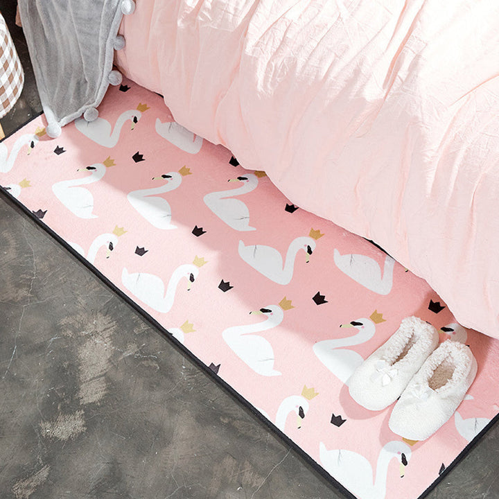 Stornfield | Pink Animal Swan Crown Pattern Casual Kids Rug Non-Slip Polyester Carpet for Children's Room