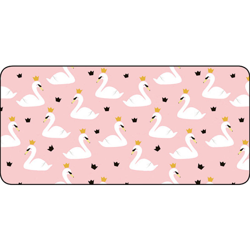 Stornfield | Pink Animal Swan Crown Pattern Casual Kids Rug Non-Slip Polyester Carpet for Children's Room