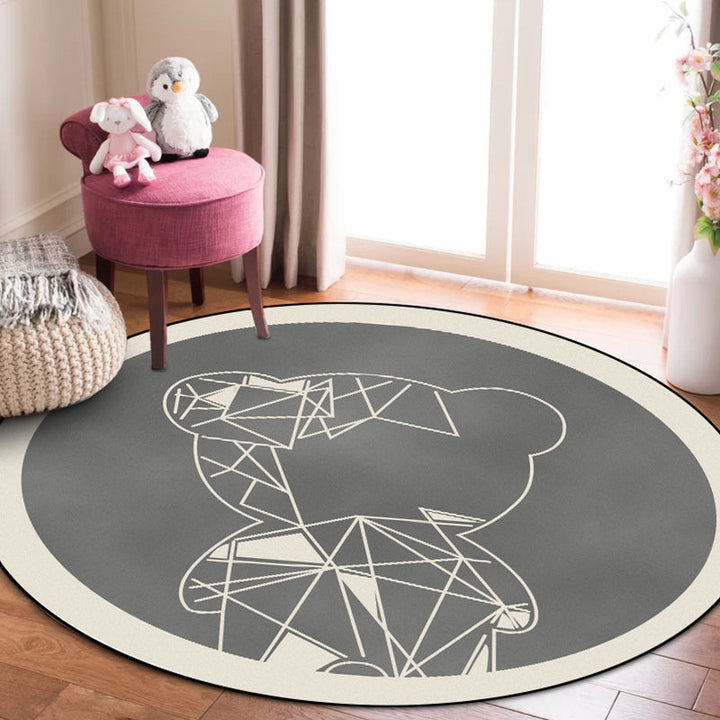Stornfield | Beautiful Grey and Brown Children's Rug with Geometric Animal Bear Design Polyester Stain Resistant Mat for Nursery Bedroom