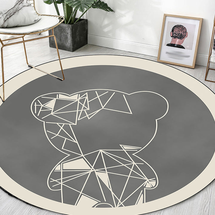 Stornfield | Beautiful Grey and Brown Children's Rug with Geometric Animal Bear Design Polyester Stain Resistant Mat for Nursery Bedroom