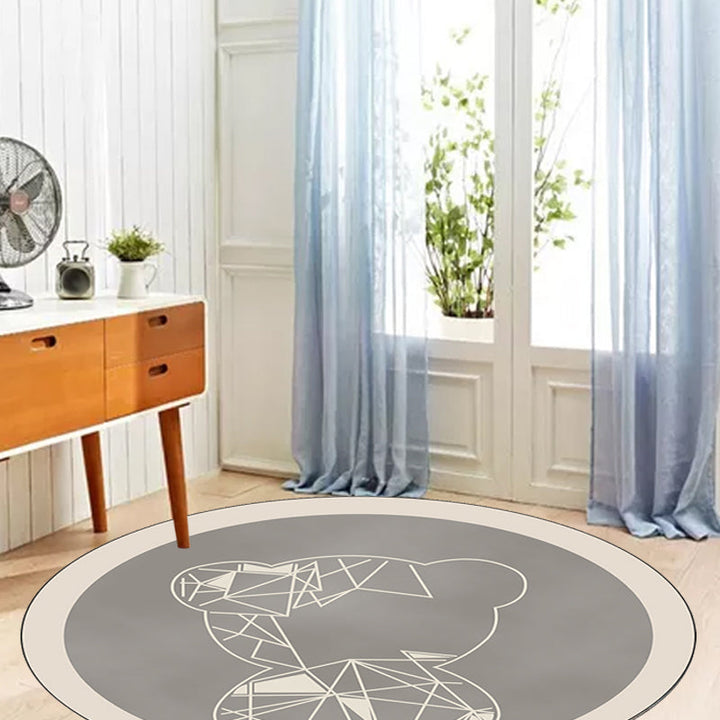 Stornfield | Beautiful Grey and Brown Children's Rug with Geometric Animal Bear Design Polyester Stain Resistant Mat for Nursery Bedroom