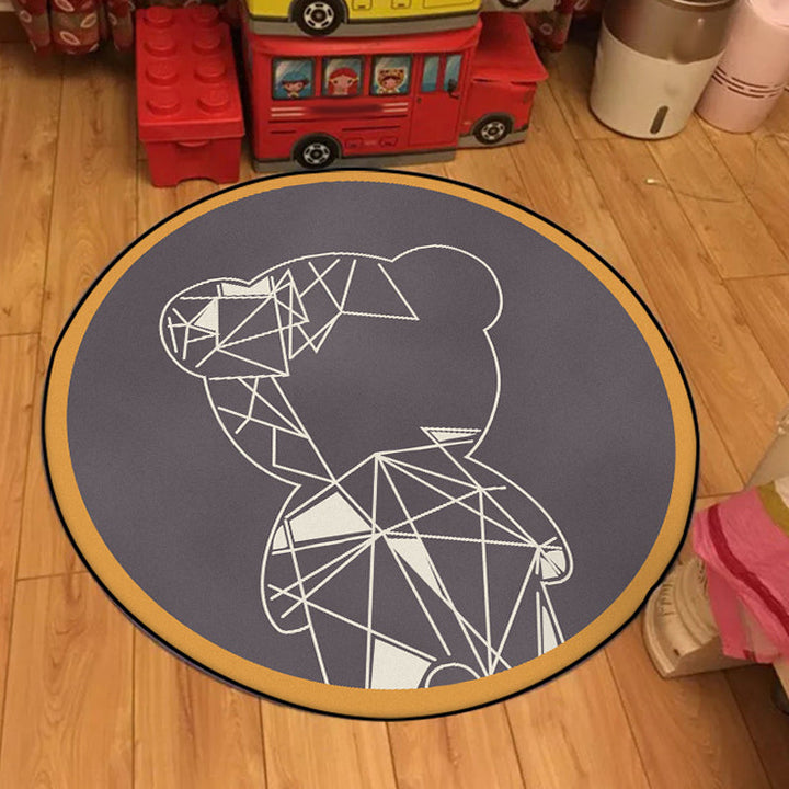 Stornfield | Beautiful Grey and Brown Children's Rug with Geometric Animal Bear Design Polyester Stain Resistant Mat for Nursery Bedroom