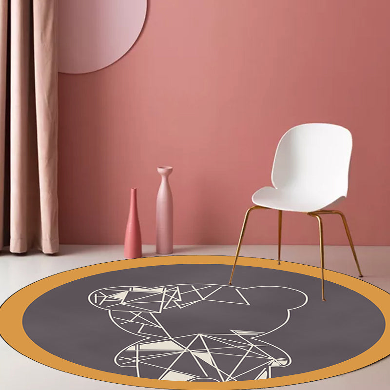 Stornfield | Beautiful Grey and Brown Children's Rug with Geometric Animal Bear Design Polyester Stain Resistant Mat for Nursery Bedroom