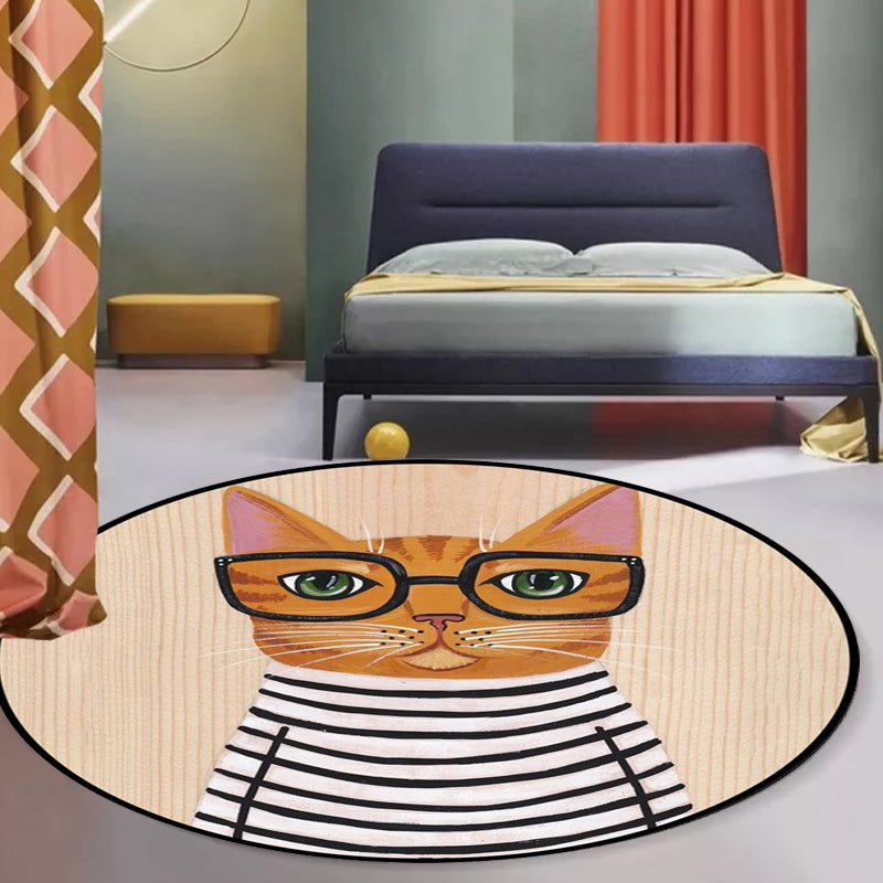 Stornfield | Green and Blue Cat Animal Print Glass Kids Bedroom Rug Pet-Friendly Polyester Rug