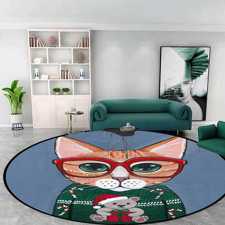Stornfield | Green and Blue Cat Animal Print Glass Kids Bedroom Rug Pet-Friendly Polyester Rug