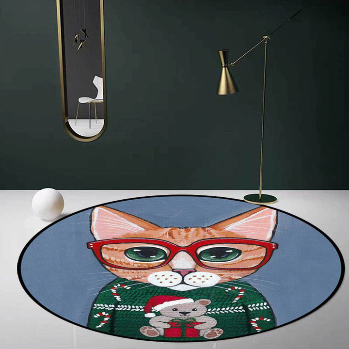 Stornfield | Green and Blue Cat Animal Print Glass Kids Bedroom Rug Pet-Friendly Polyester Rug