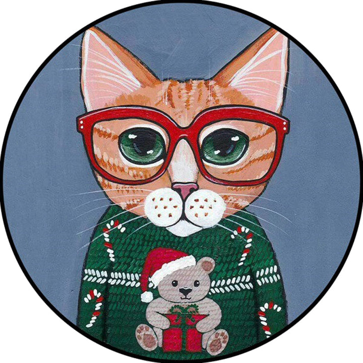 Stornfield | Green and Blue Cat Animal Print Glass Kids Bedroom Rug Pet-Friendly Polyester Rug
