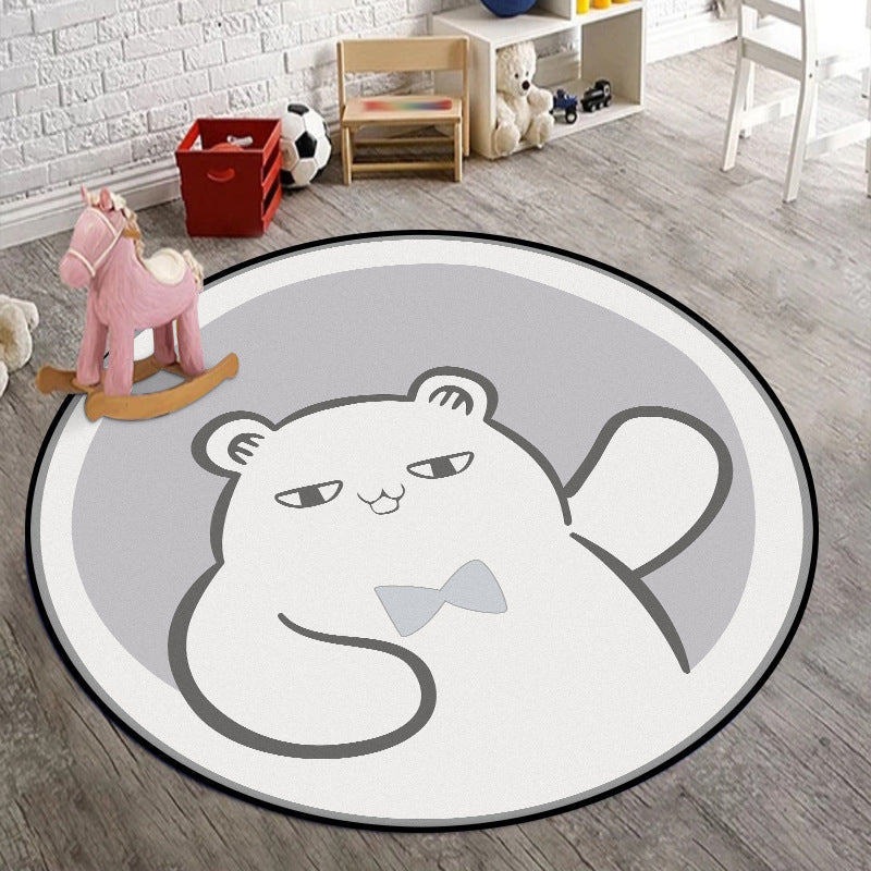 Stornfield | Casual Grey Bear Animal Print Polyester Kids Rug, Non-Slip Washable Play Mat for Nursery Bedroom