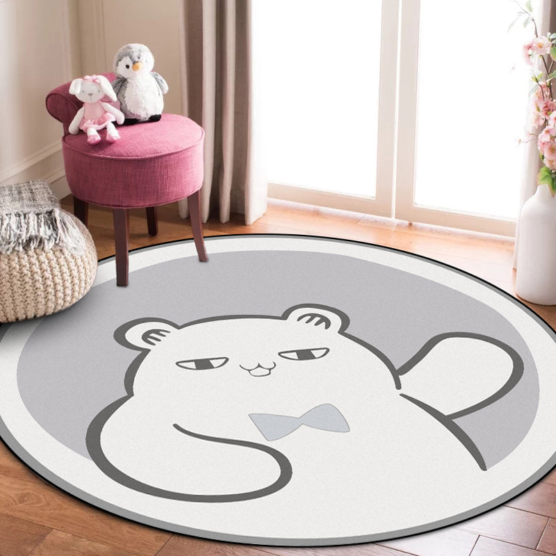 Stornfield | Casual Grey Bear Animal Print Polyester Kids Rug, Non-Slip Washable Play Mat for Nursery Bedroom
