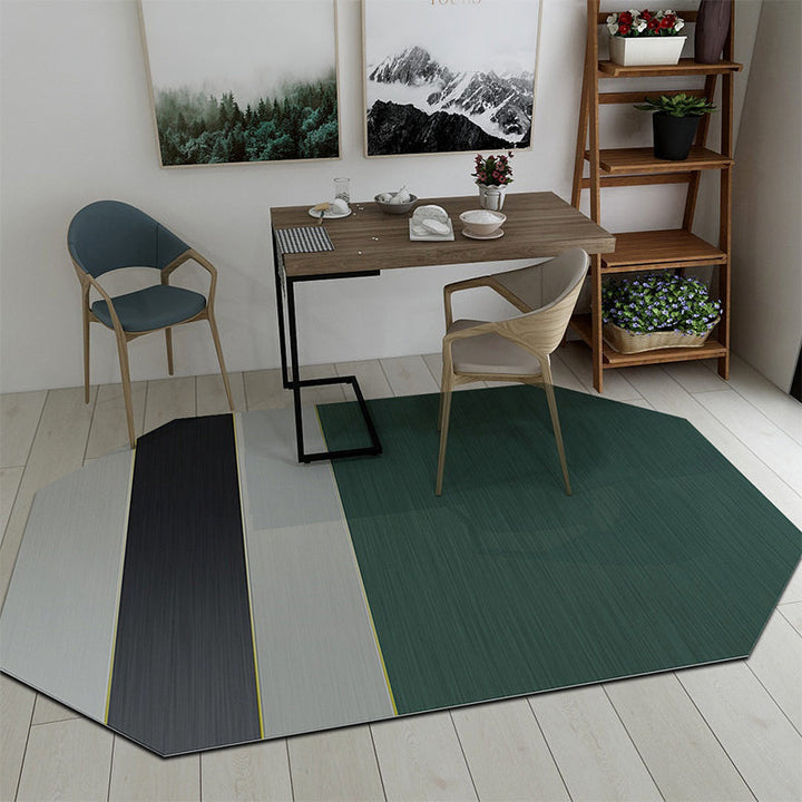 Stornfield | Modern Contemporary Irregular Rug in Black and Green Color Block Print, Non-Slip Polyester Carpet for Home Decoration