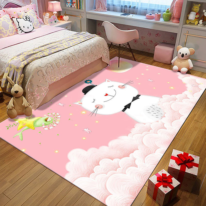Stornfield | Pink Animal Cat Cloud Pattern Polyester Casual Kids Rug, Non-Slip, Washable for Children's Room