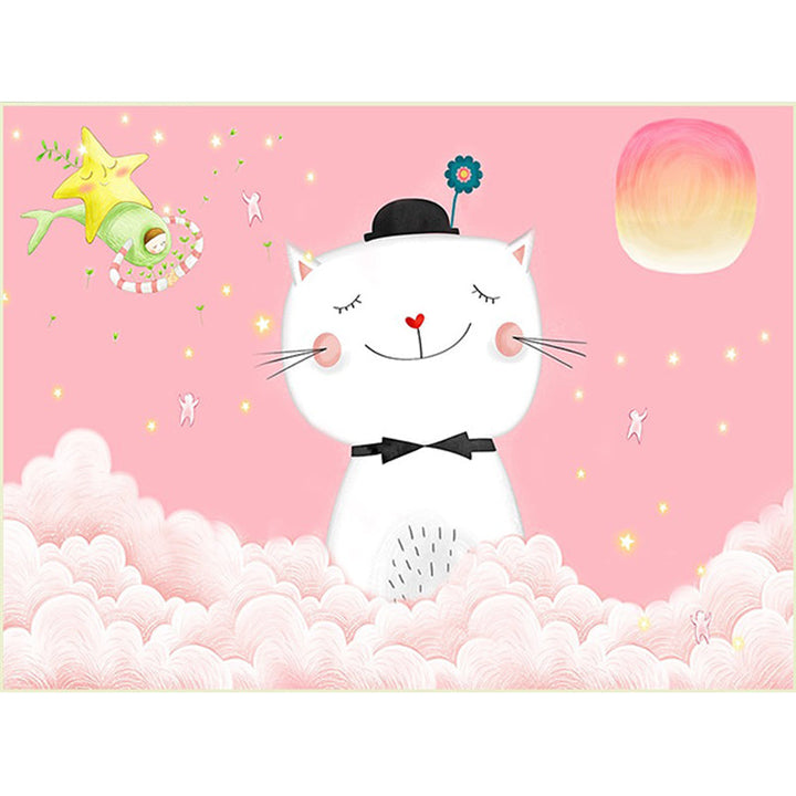 Stornfield | Pink Animal Cat Cloud Pattern Polyester Casual Kids Rug, Non-Slip, Washable for Children's Room