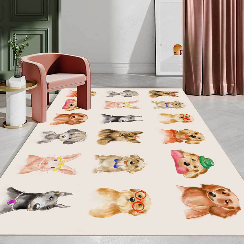 Stornfield | Ivory Animal Print Dog Cat Pig Kids Bedroom Area Rug Polyester Anti-Slip Backing Floor Mat