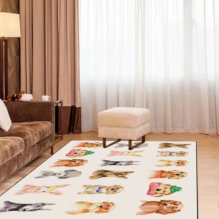 Stornfield | Ivory Animal Print Dog Cat Pig Kids Bedroom Area Rug Polyester Anti-Slip Backing Floor Mat