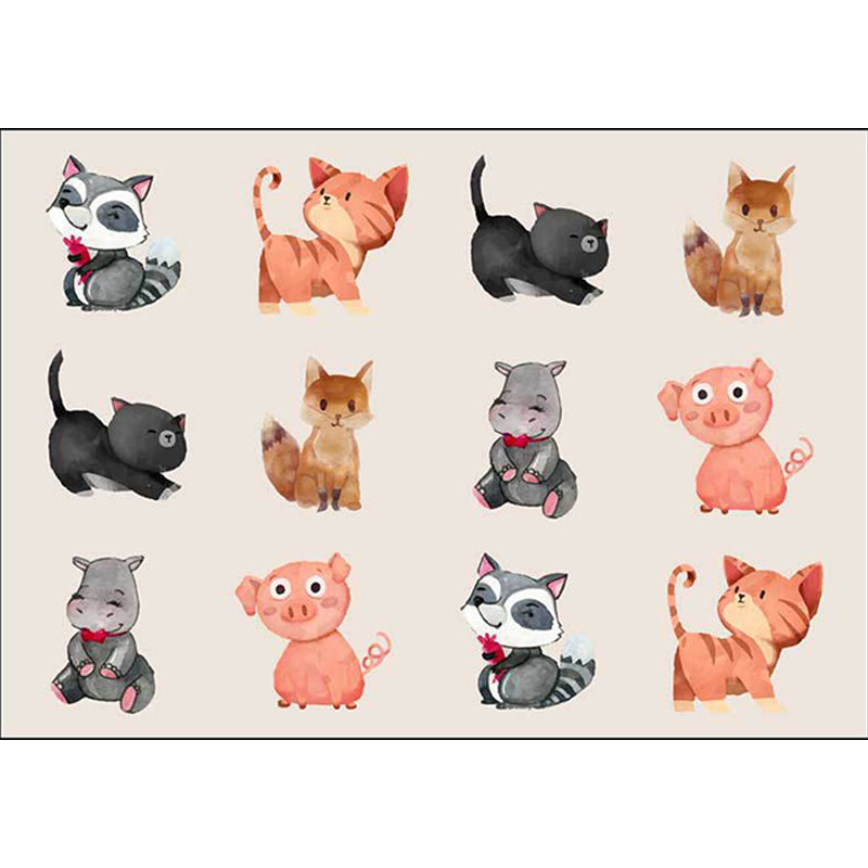 Stornfield | Ivory Animal Print Dog Cat Pig Kids Bedroom Area Rug Polyester Anti-Slip Backing Floor Mat