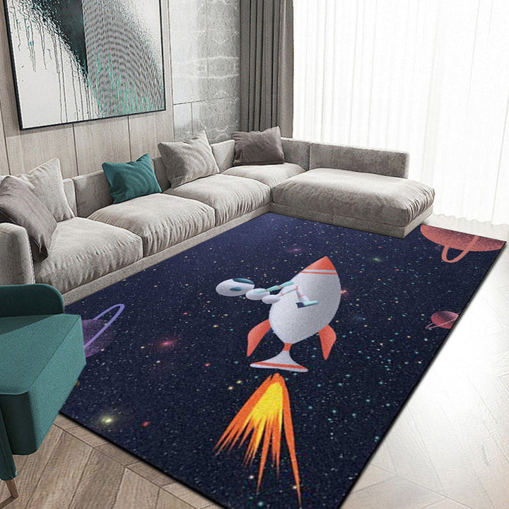 Stornfield | Kids' Bedroom Rug Outer Space Galaxy Rockets Astronaut Print Polyester Mat with Non-Slip Backing Floor Mat