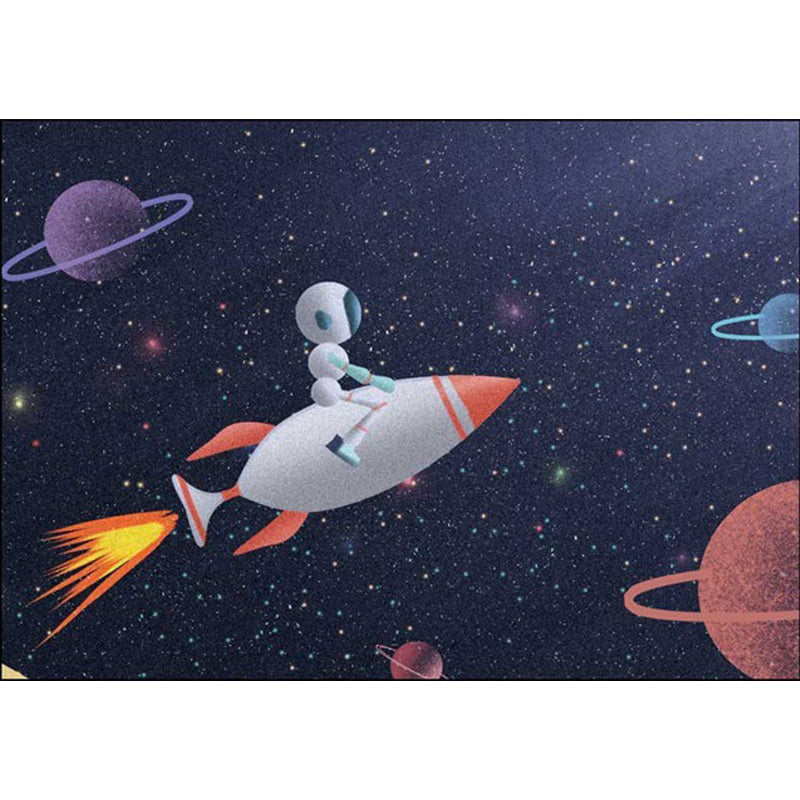 Stornfield | Kids' Bedroom Rug Outer Space Galaxy Rockets Astronaut Print Polyester Mat with Non-Slip Backing Floor Mat