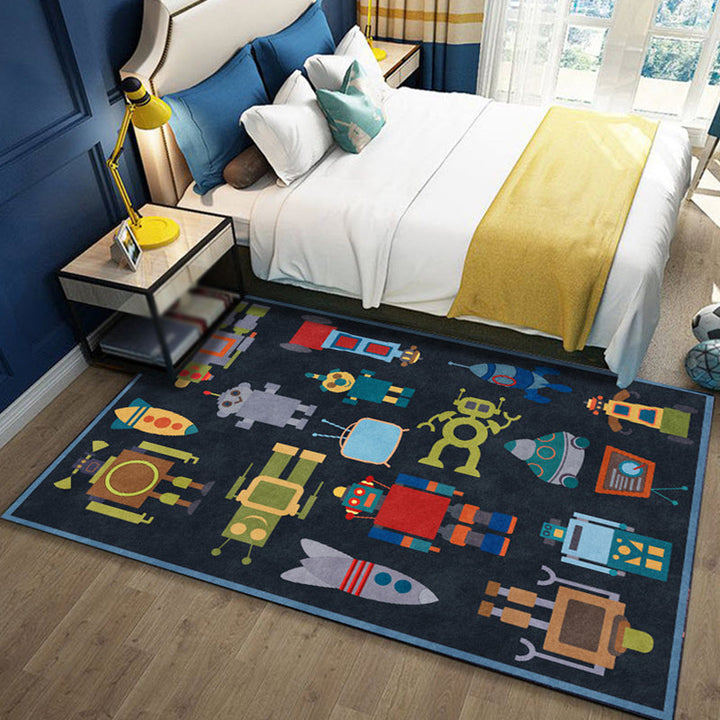 Stornfield | Blue Rocket Alien Robot Polyester Unique Kids Rug, Non-Slip Mat for Children's Bedroom