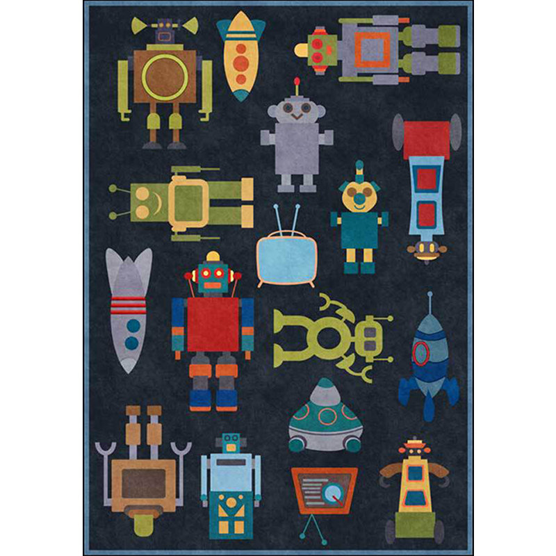 Stornfield | Blue Rocket Alien Robot Polyester Unique Kids Rug, Non-Slip Mat for Children's Bedroom