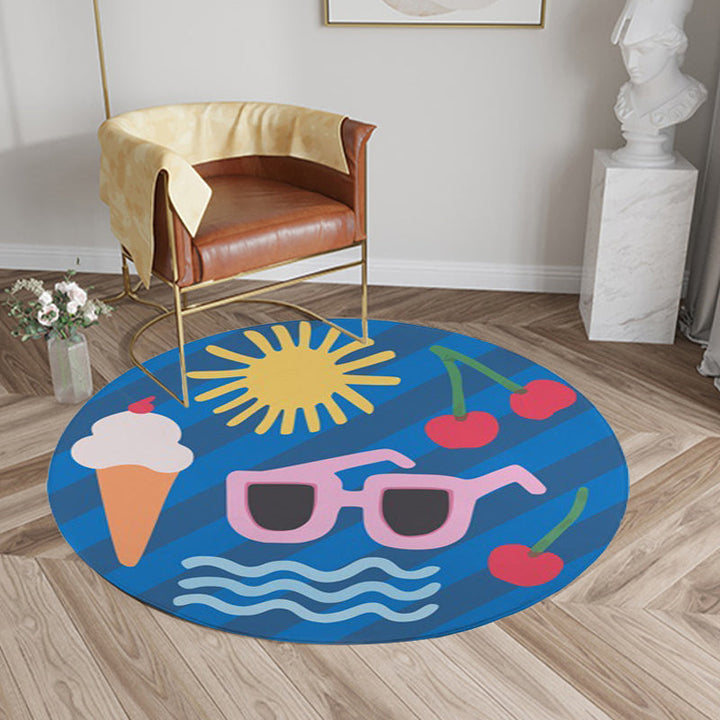 Stornfield | Children's Bedroom Rug in Yellow Food & Drink Cherry Ice Cream Glasses Printed Rug Polyester Pet-Friendly Rug