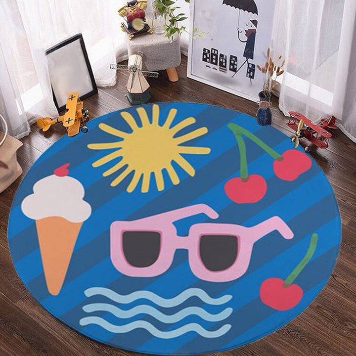 Stornfield | Children's Bedroom Rug in Yellow Food & Drink Cherry Ice Cream Glasses Printed Rug Polyester Pet-Friendly Rug