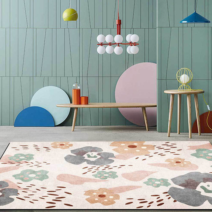 Stornfield | Pink Children's Bedroom Rug Floral Pattern Kids' Rug Polyester Rug Non-Slip Mat