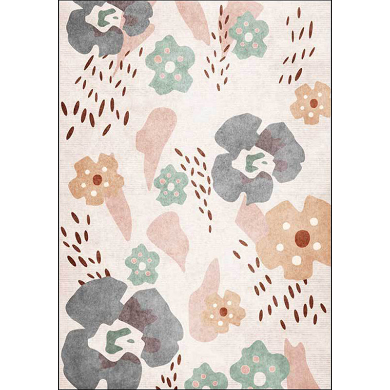Stornfield | Pink Children's Bedroom Rug Floral Pattern Kids' Rug Polyester Rug Non-Slip Mat