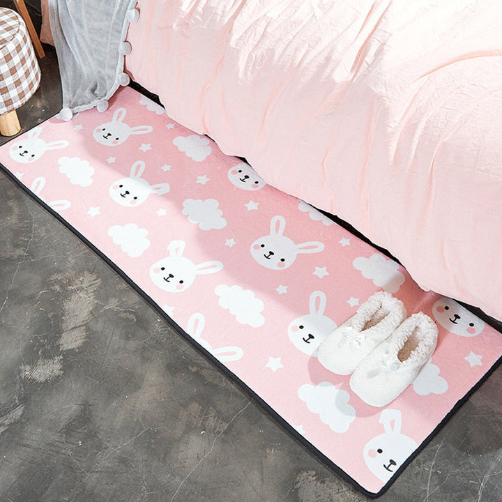 Stornfield | White and Pink Children's Rug with Bear, Rabbit, and Swan Print in Polyester, Stain Resistant Area Rug