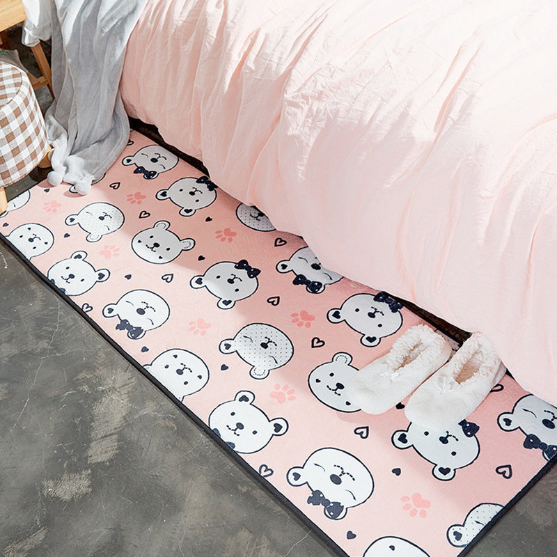 Stornfield | White and Pink Children's Rug with Bear, Rabbit, and Swan Print in Polyester, Stain Resistant Area Rug