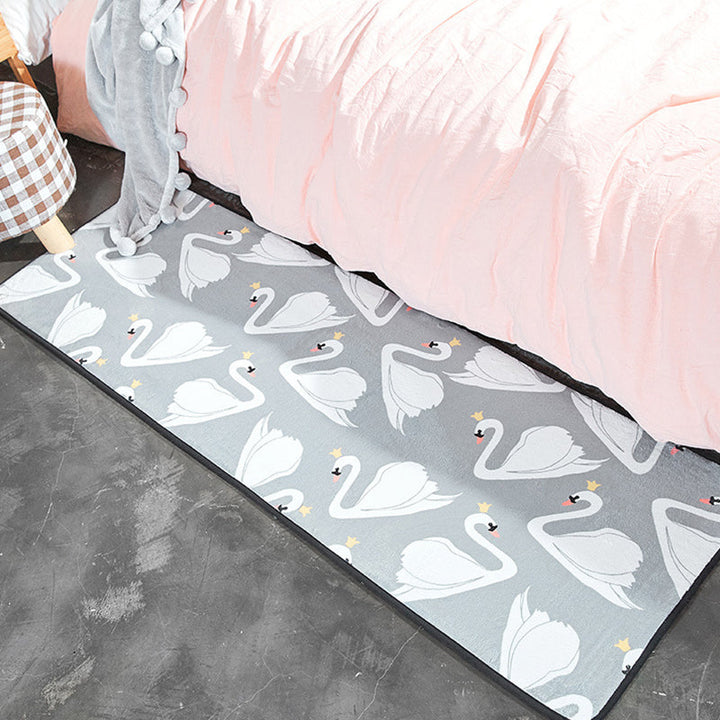Stornfield | White and Pink Children's Rug with Bear, Rabbit, and Swan Print in Polyester, Stain Resistant Area Rug