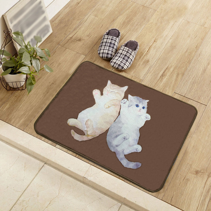 Stornfield | Children's Rugs Kids Room Polyester Brown Lying Cat Animal Print Washable Non-Slip Rug