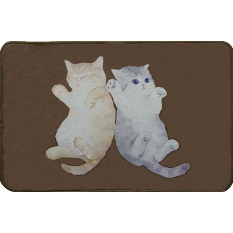 Stornfield | Children's Rugs Kids Room Polyester Brown Lying Cat Animal Print Washable Non-Slip Rug