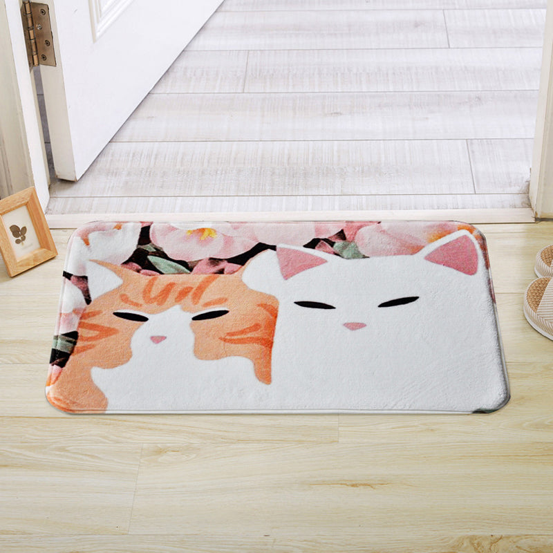 Stornfield | Kids' Rug for Nursery in Pink and Yellow Animal Cat Flower Pattern Polyester Non-Slip Carpet