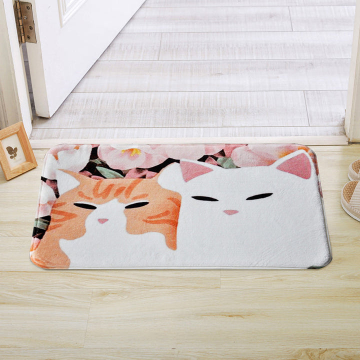 Stornfield | Kids' Rug for Nursery in Pink and Yellow Animal Cat Flower Pattern Polyester Non-Slip Carpet