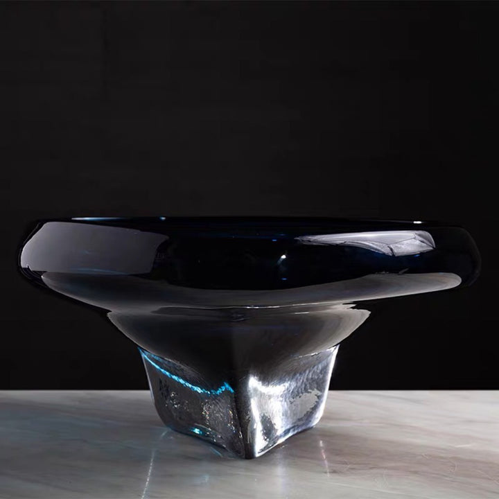 Handblown Thick-Glass Pedestal Centerpiece Bowl Stornfield