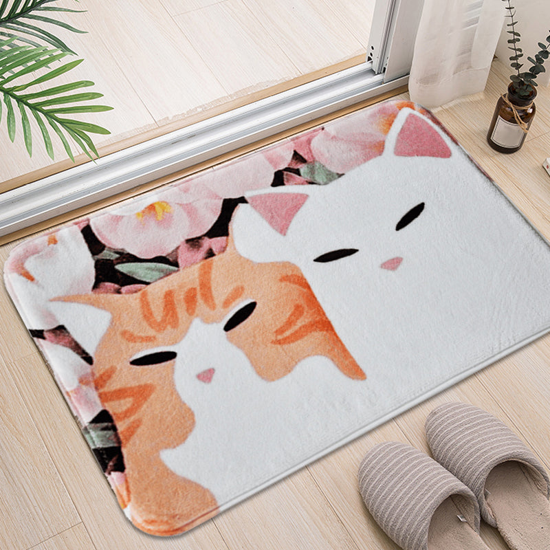 Stornfield | Kids' Rug for Nursery in Pink and Yellow Animal Cat Flower Pattern Polyester Non-Slip Carpet