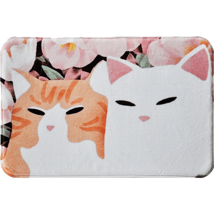 Stornfield | Kids' Rug for Nursery in Pink and Yellow Animal Cat Flower Pattern Polyester Non-Slip Carpet