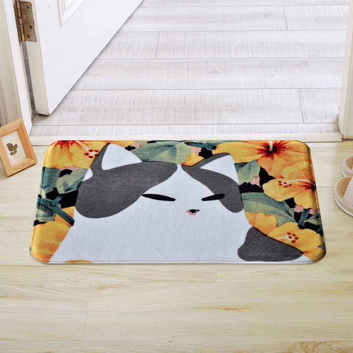 Stornfield | Kids' Rug for Nursery in Pink and Yellow Animal Cat Flower Pattern Polyester Non-Slip Carpet