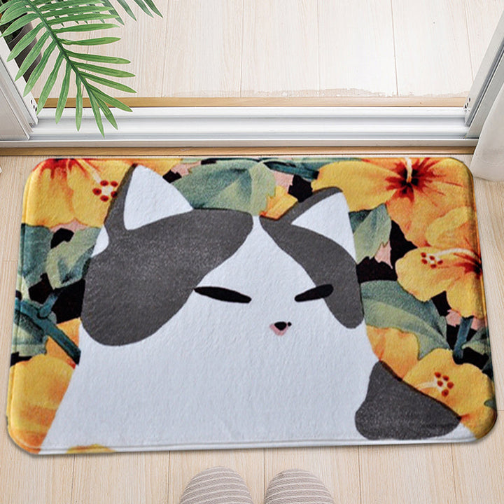 Stornfield | Kids' Rug for Nursery in Pink and Yellow Animal Cat Flower Pattern Polyester Non-Slip Carpet
