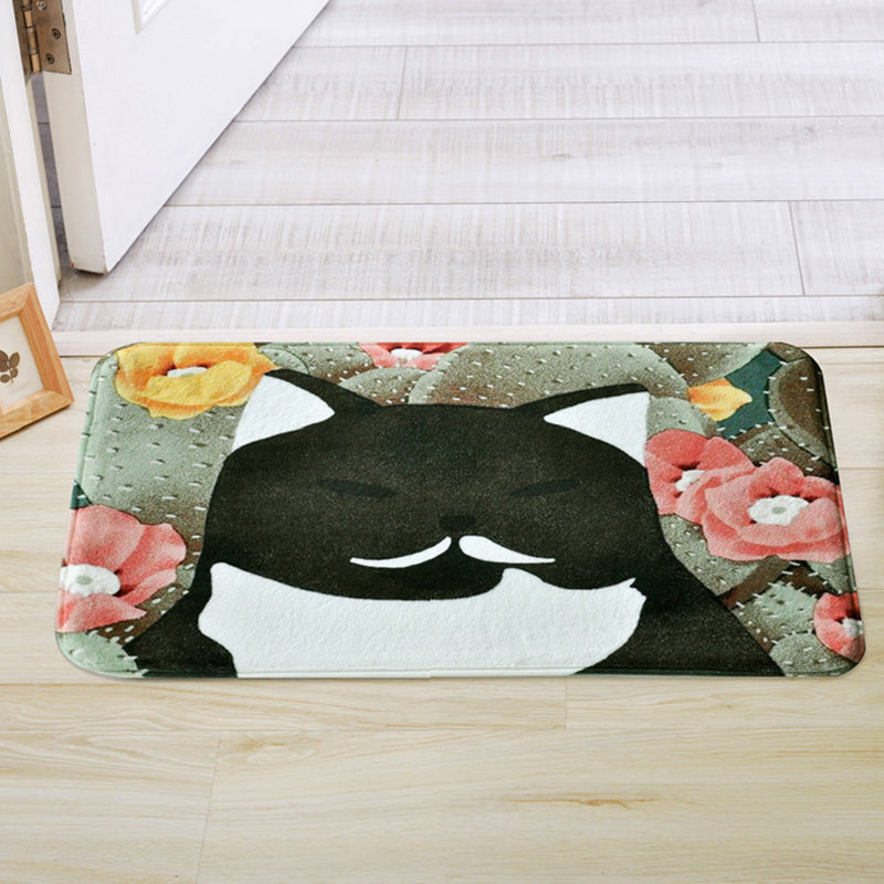 Stornfield | Kids' Rug for Nursery in Pink and Yellow Animal Cat Flower Pattern Polyester Non-Slip Carpet