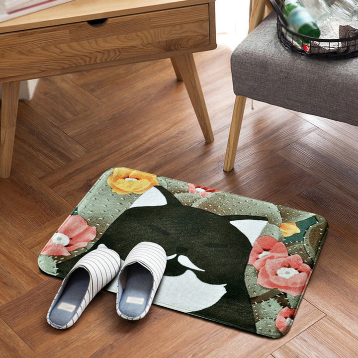 Stornfield | Kids' Rug for Nursery in Pink and Yellow Animal Cat Flower Pattern Polyester Non-Slip Carpet