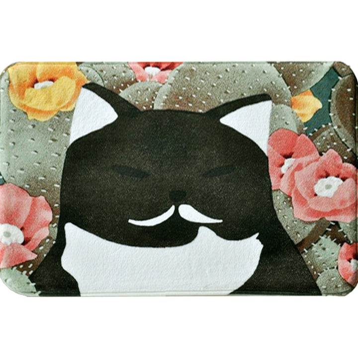 Stornfield | Kids' Rug for Nursery in Pink and Yellow Animal Cat Flower Pattern Polyester Non-Slip Carpet